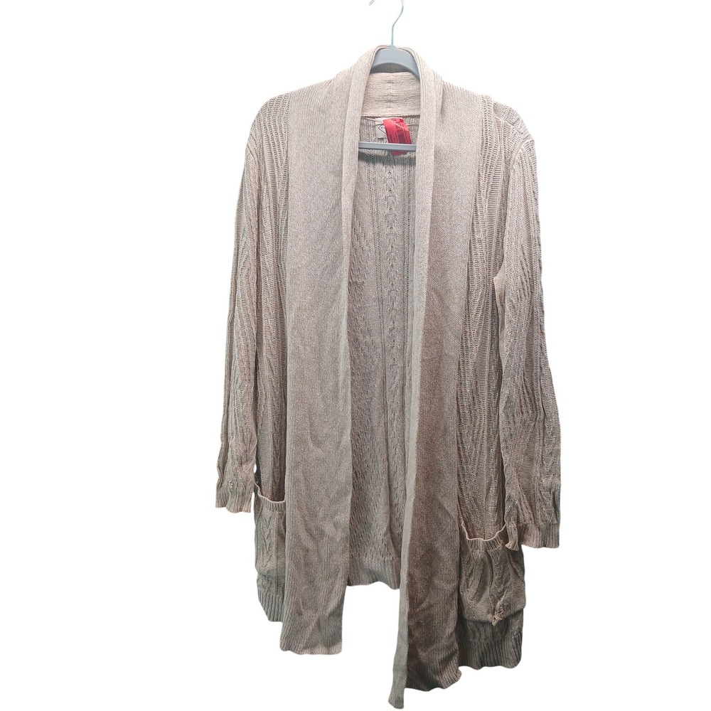 St Johns Bay Womens Beige Cotton Cable Knit Open Front Cardigan‎ Sweater Medium
